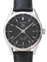 TAG Heuer Carrera Calibre 7 Twin Time Sort/Læder Ø39 mm WV2115.FC6180