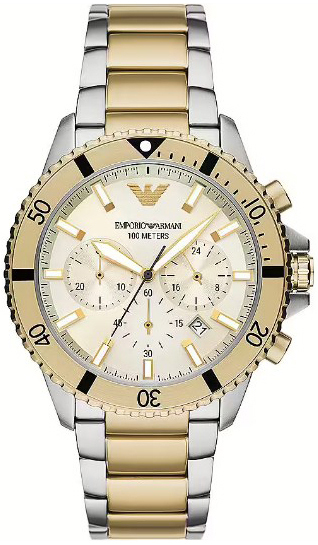 Emporio Armani AR11606 Diver Beige/Gul guldtonet stål Ø43 mm